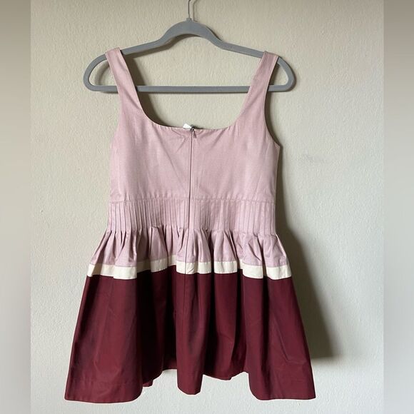 NWT Minjukim Pink Top Pleated Mini Dress Twill Peplum Size M - Picture 11 of 15